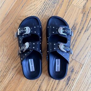 Steve Madden Black Slide Sandals with Silver Accents